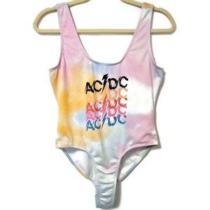 AC/DC Band One Piece Swimsuit Bodysuit Colorful Tie Dye Medium
